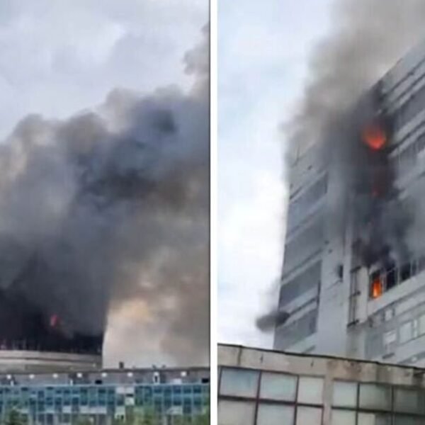 Huge flames engulf collapsing building in Russia as terrified victims jump to their deaths | World | News