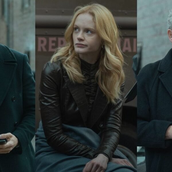 From left to right: press images of Jeremy Renner as Mike McLusky, Emma Laird as Iris and Yorick van Wageningen as Konstantin.