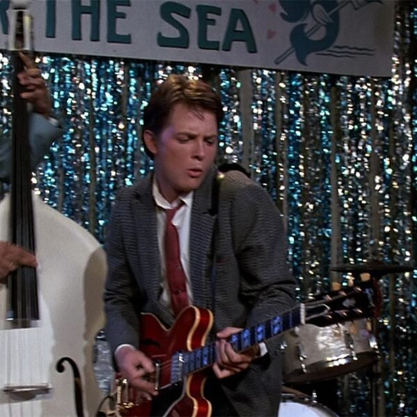 Michael J. Fox as Marty McFly playing Johnny B Goode on the guitar at the Under The Sea dance in Back To The Future