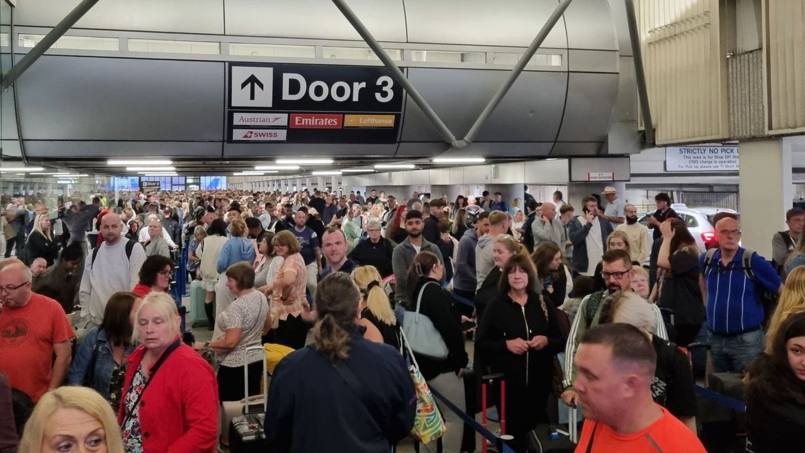 Passengers in the airport are facing significant delays. Pic: X/SebbieJ
