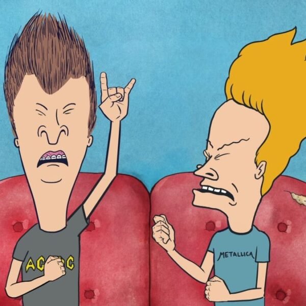 Beavis and Butt-head headbanging on the couch