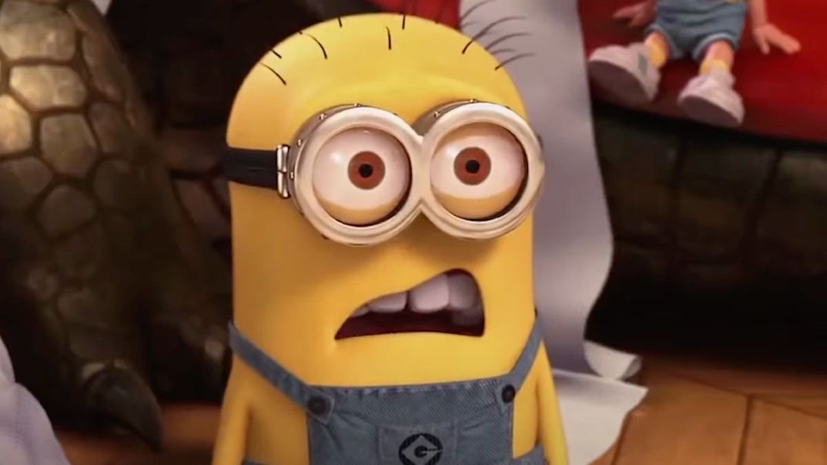 A shocked Minion shortly after saying 
