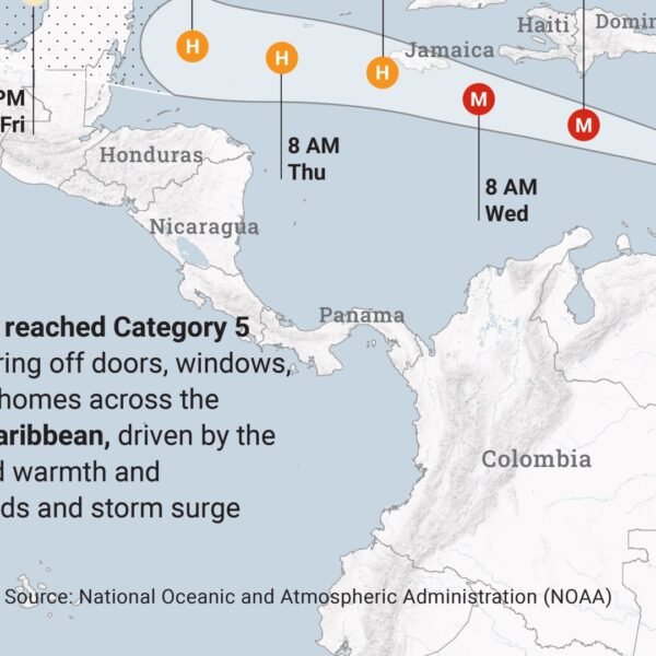Hurricane Beryl roars by Jamaica after killing at least 6 people in the southeast Caribbean